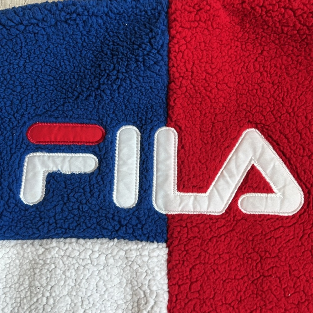 Fila Sherpa Full Zip Sweatshirt Jacket‎ Red White Blue Colorblock Men's Small